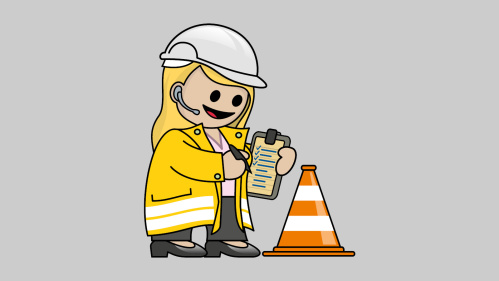 Symbolbild: "Saarbrigger Schafferin" mit Klemmbrett und Warnkegel